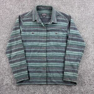 Woolrich Shirt Women's Medium Teal Blue Striped Flannel Button Up Shirt Jacket